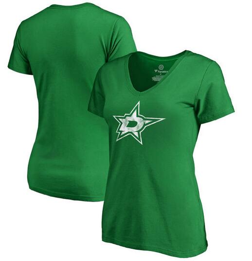 2020 NBA Dallas Stars Fanatics Branded Women St. Patrick Day White Logo TShirt  Kelly Green